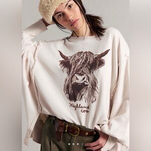 FP Movement by Free People Cream Highland Cow Sweatshirt
